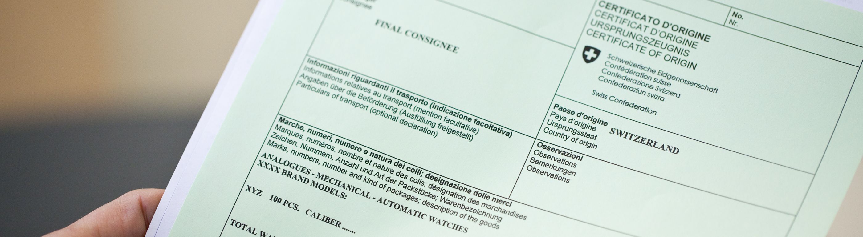 Swiss certificate of origin A certificate of origin to proof Swiss origin
